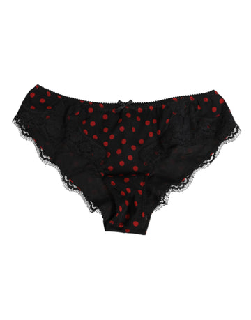 Dolce & Gabbana Black Polka Dotted Silk Low Waist Panty Underwear