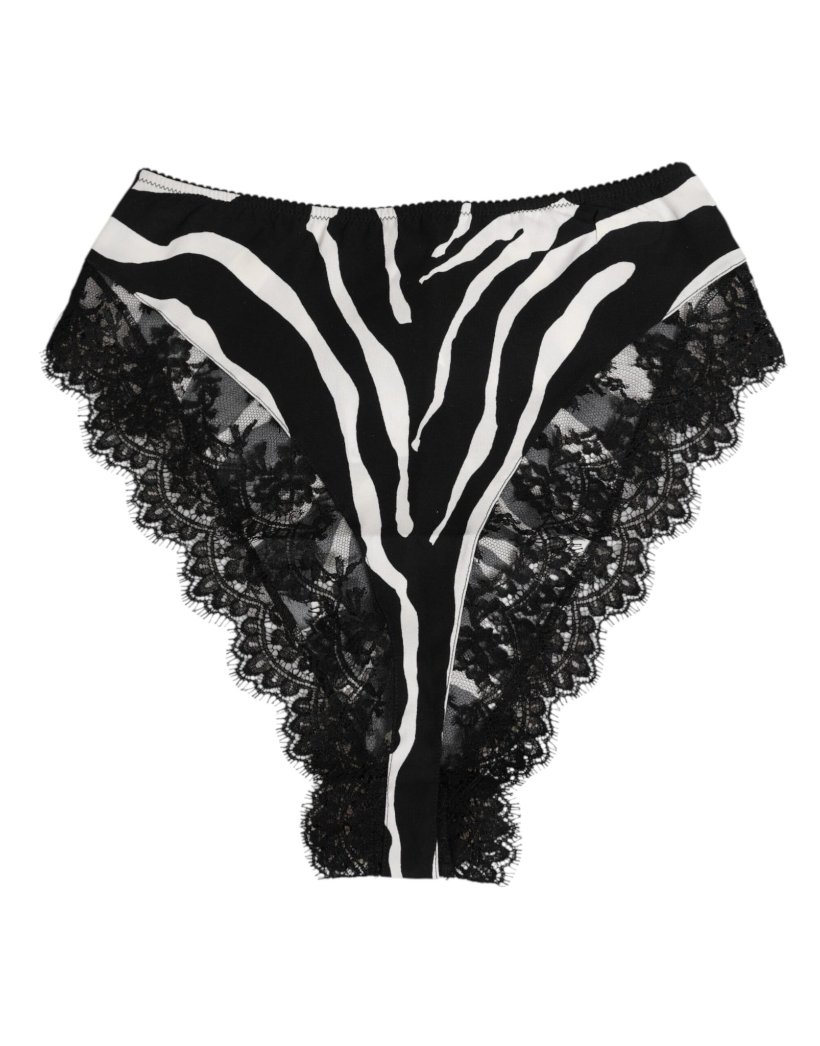 Dolce & Gabbana Black Silk Zebra Print Lace High Waist Underwear