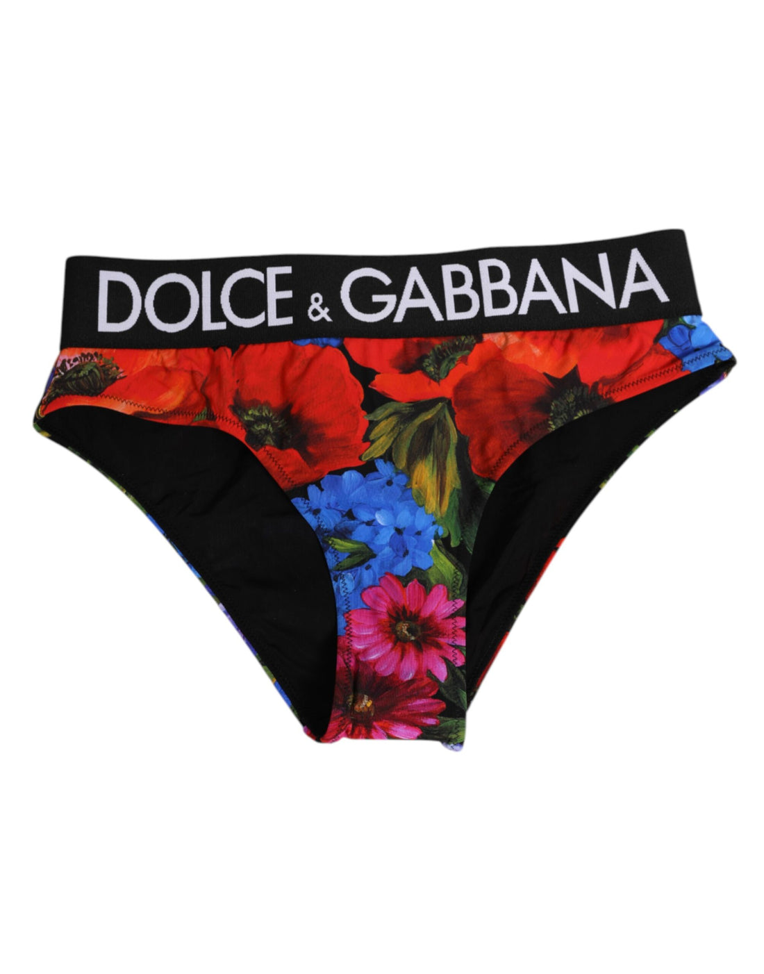 Dolce & Gabbana Black Floral Print High Waist Panty Underwear