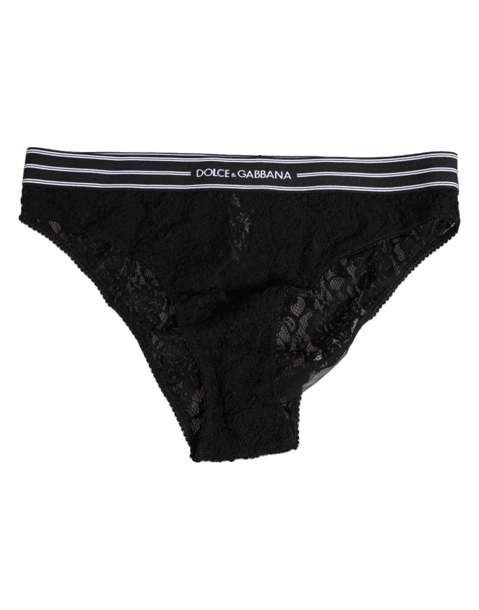 Dolce & Gabbana Black Lace Nylon High Waist Panty Underwear
