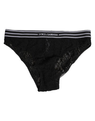 Dolce & Gabbana Black Lace Nylon High Waist Panty Underwear
