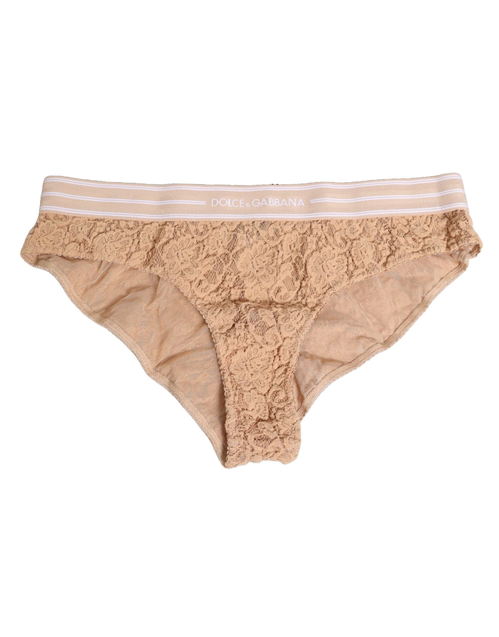 Dolce & Gabbana Beige Lace Nylon High Waist Panty Underwear
