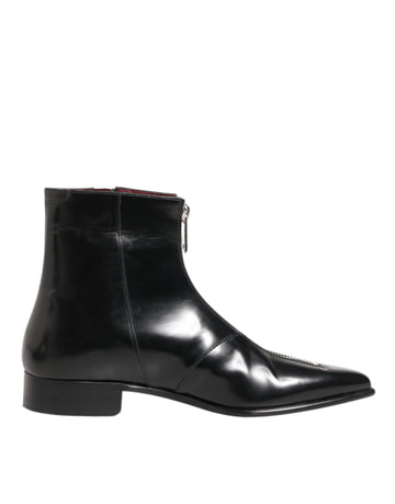 Dolce & Gabbana Black Calfskin Leather Men SHORT Boots Shoes