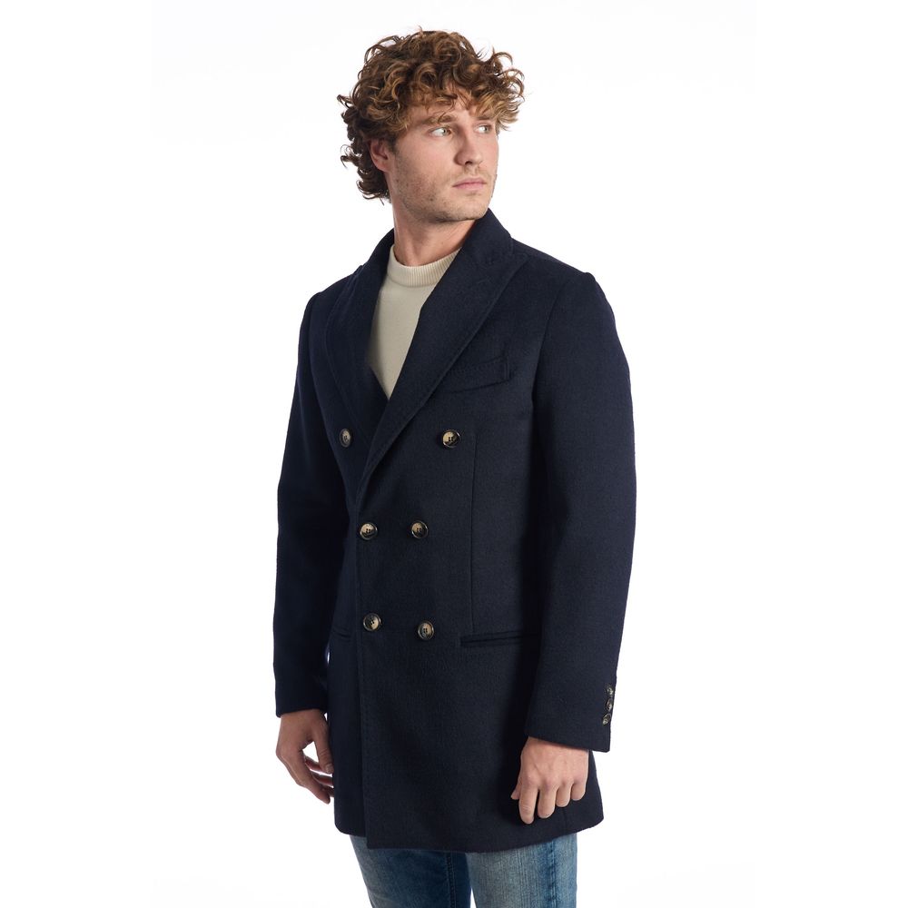 Roberto Pepe Luxury Blue Wool Men's Short Jacket