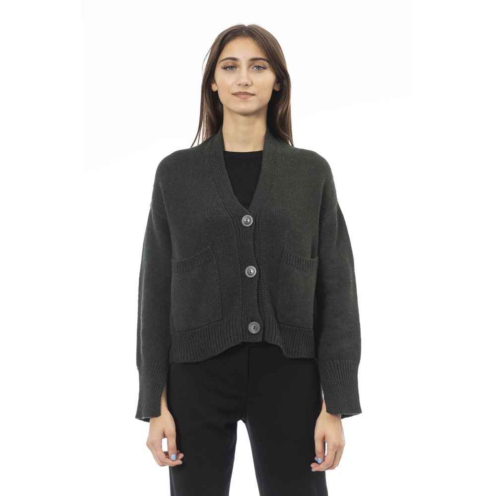 Alpha Studio Gray Merino Wool Women Cardigan