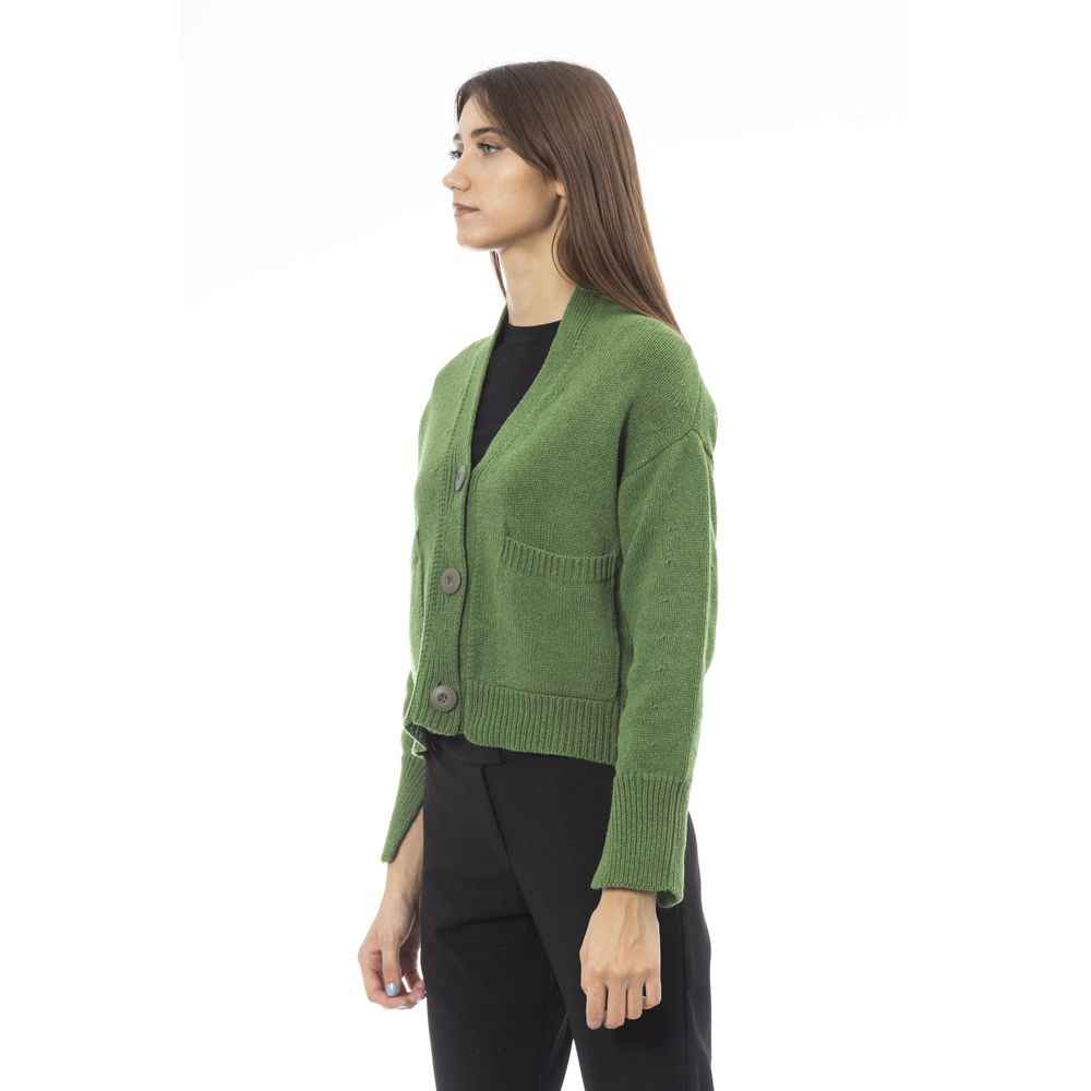 Alpha Studio Green Merino Wool Women Cardigan