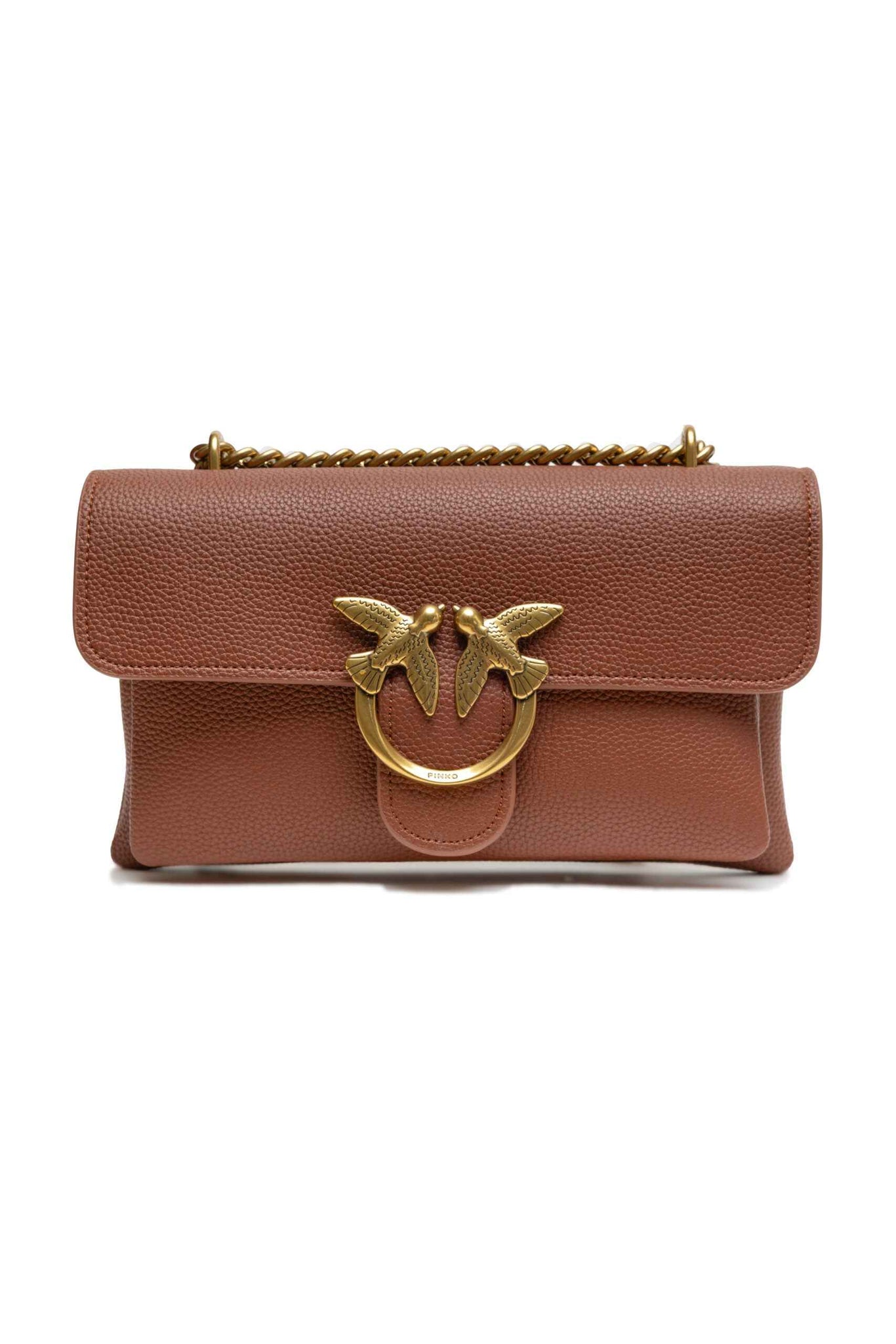 PINKO Brown Leather Love Boucle Riga Shoulder Bag