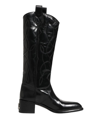 Dolce & Gabbana Black Leather Over The Calf Biker Boots Shoes