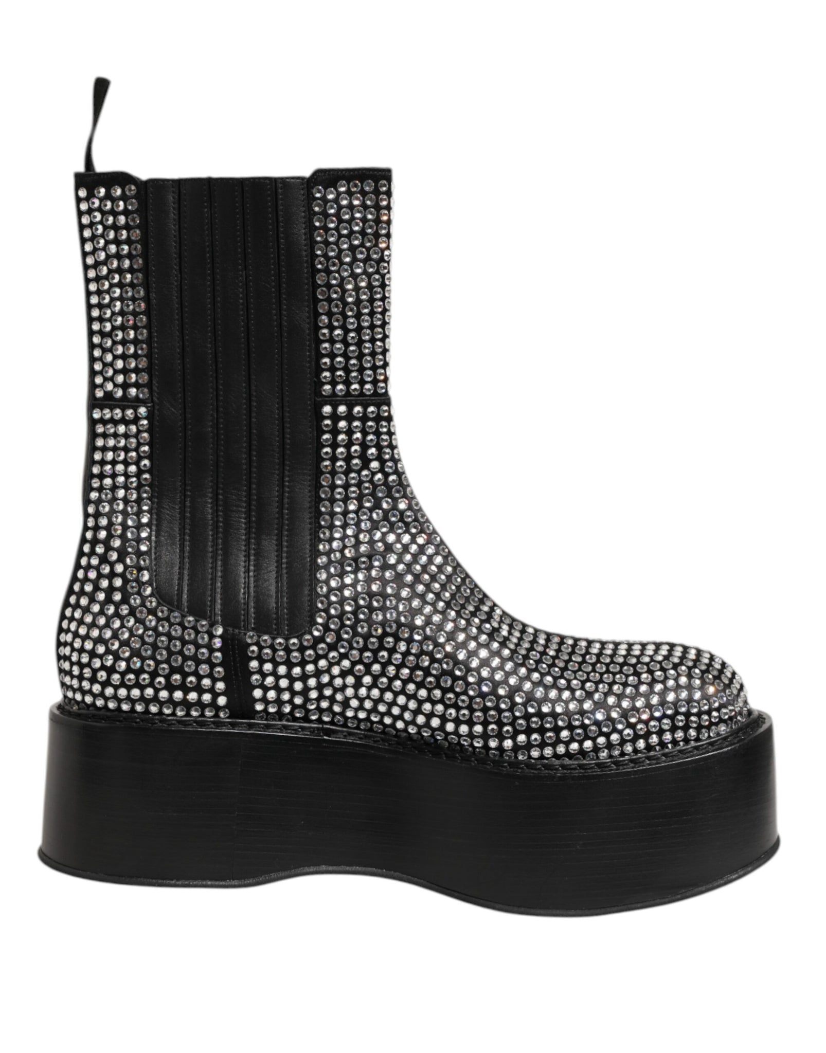 Dolce & Gabbana Black Crystal Strass Mid Calf Short Boots  Shoes