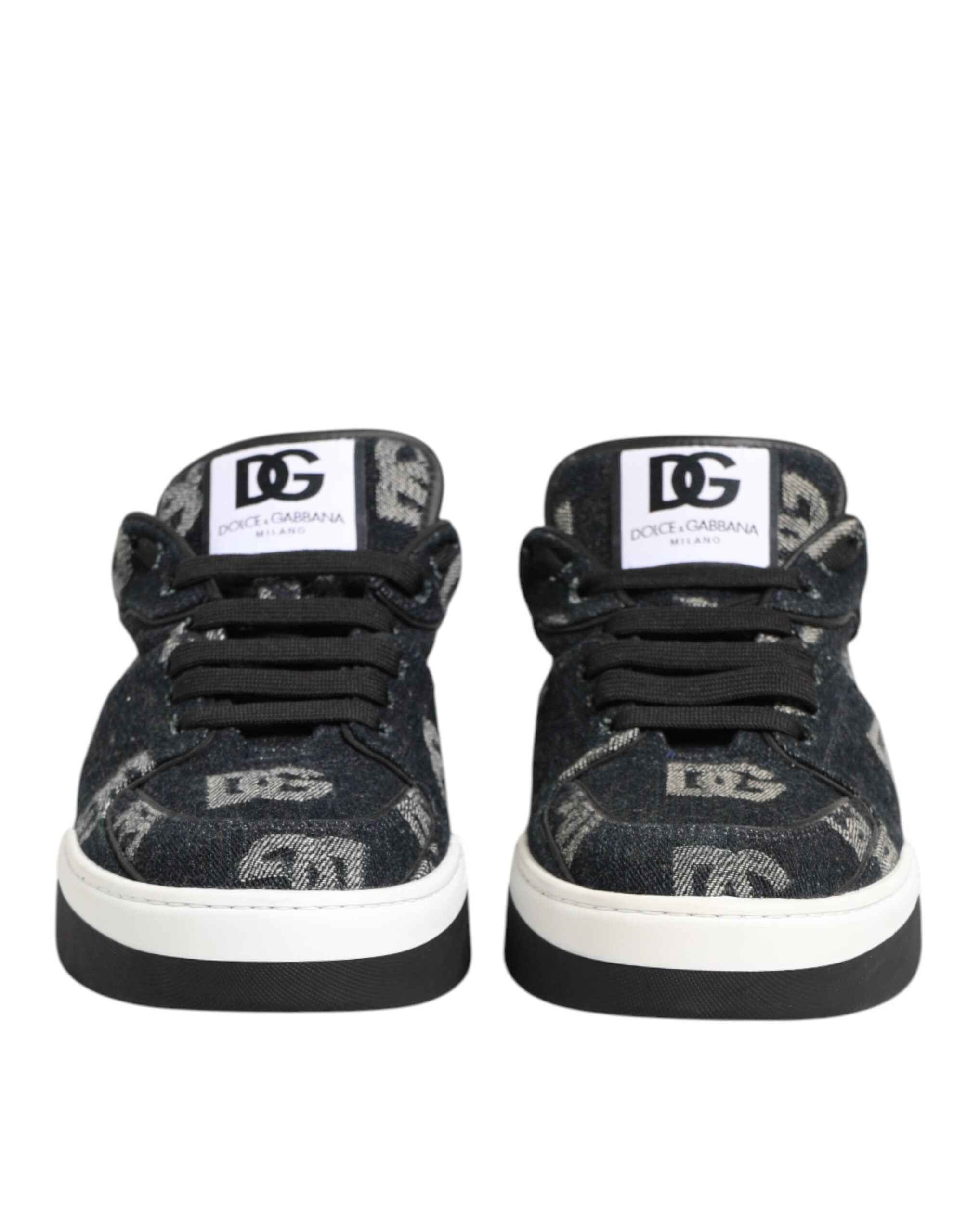 Dolce & Gabbana Blue Cotton Denim Logo Low Top Sneakers Shoes