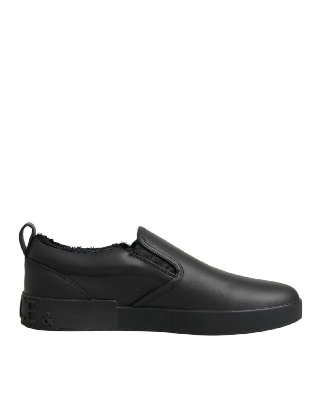 Dolce & Gabbana Black Leather Low Top Slip On Sneakers Shoes