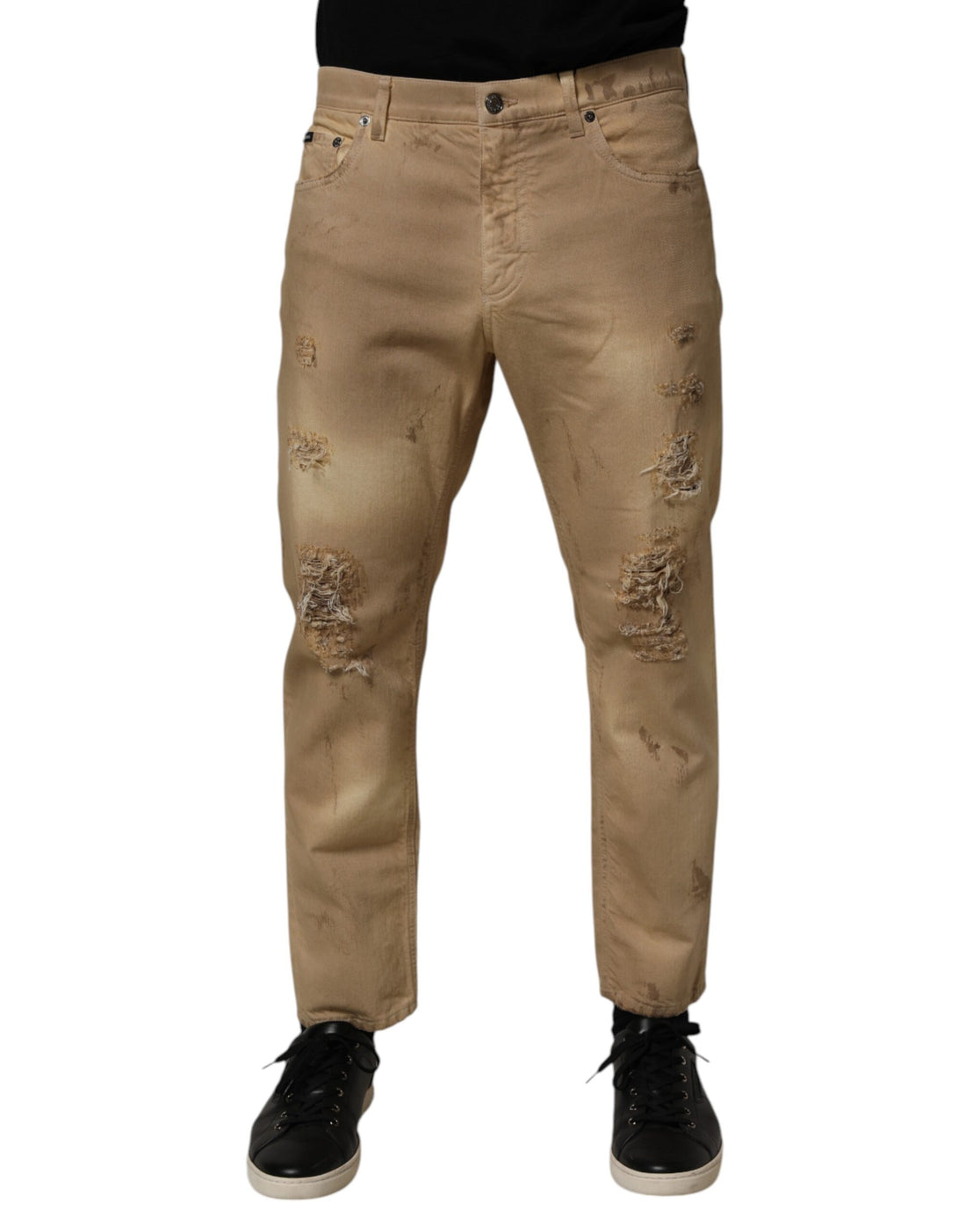 Dolce & Gabbana Beige Cotton Loose Tattered Men Denim Jeans