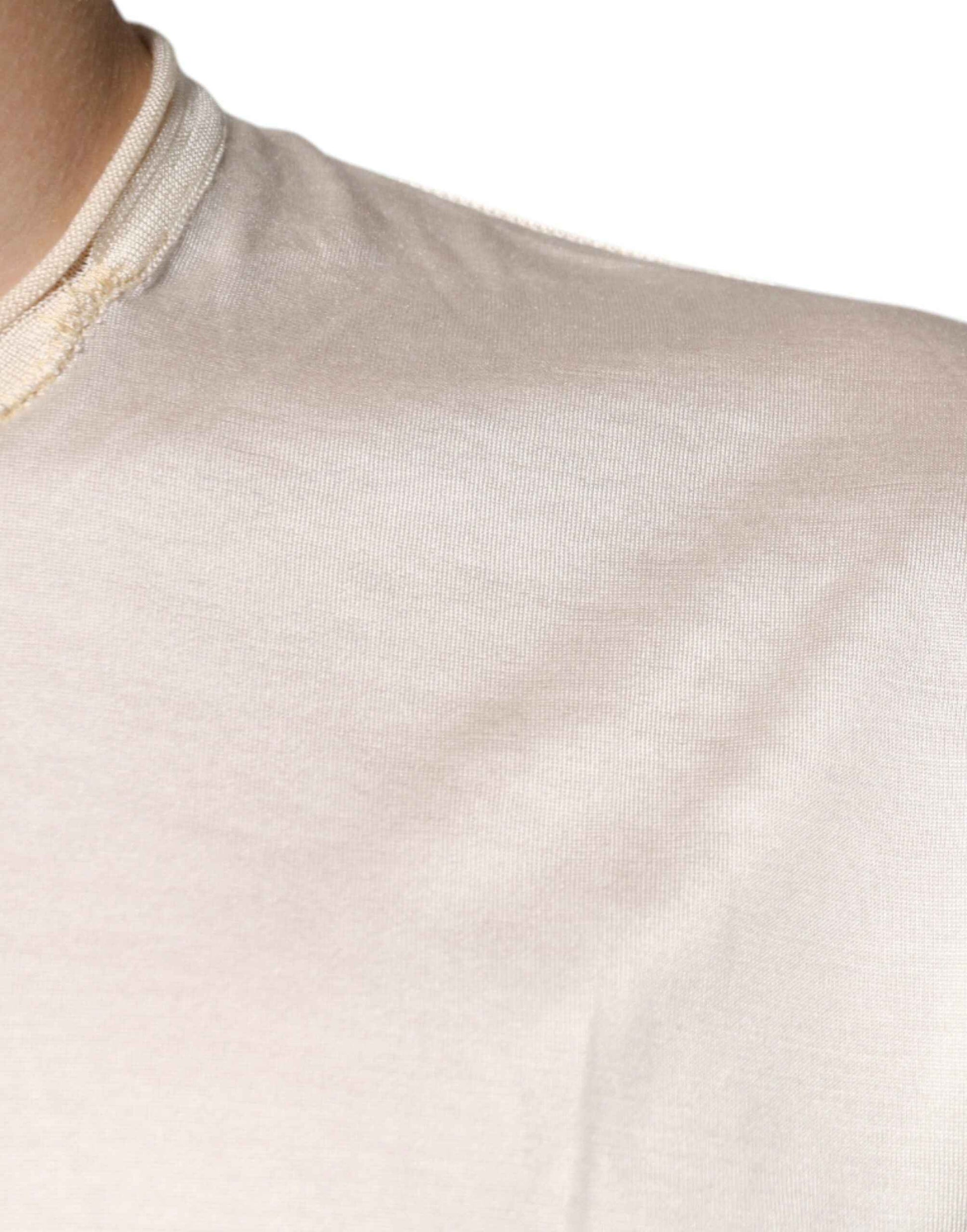 Dolce & Gabbana Off White Silk Henley Short Sleeves T-Shirt
