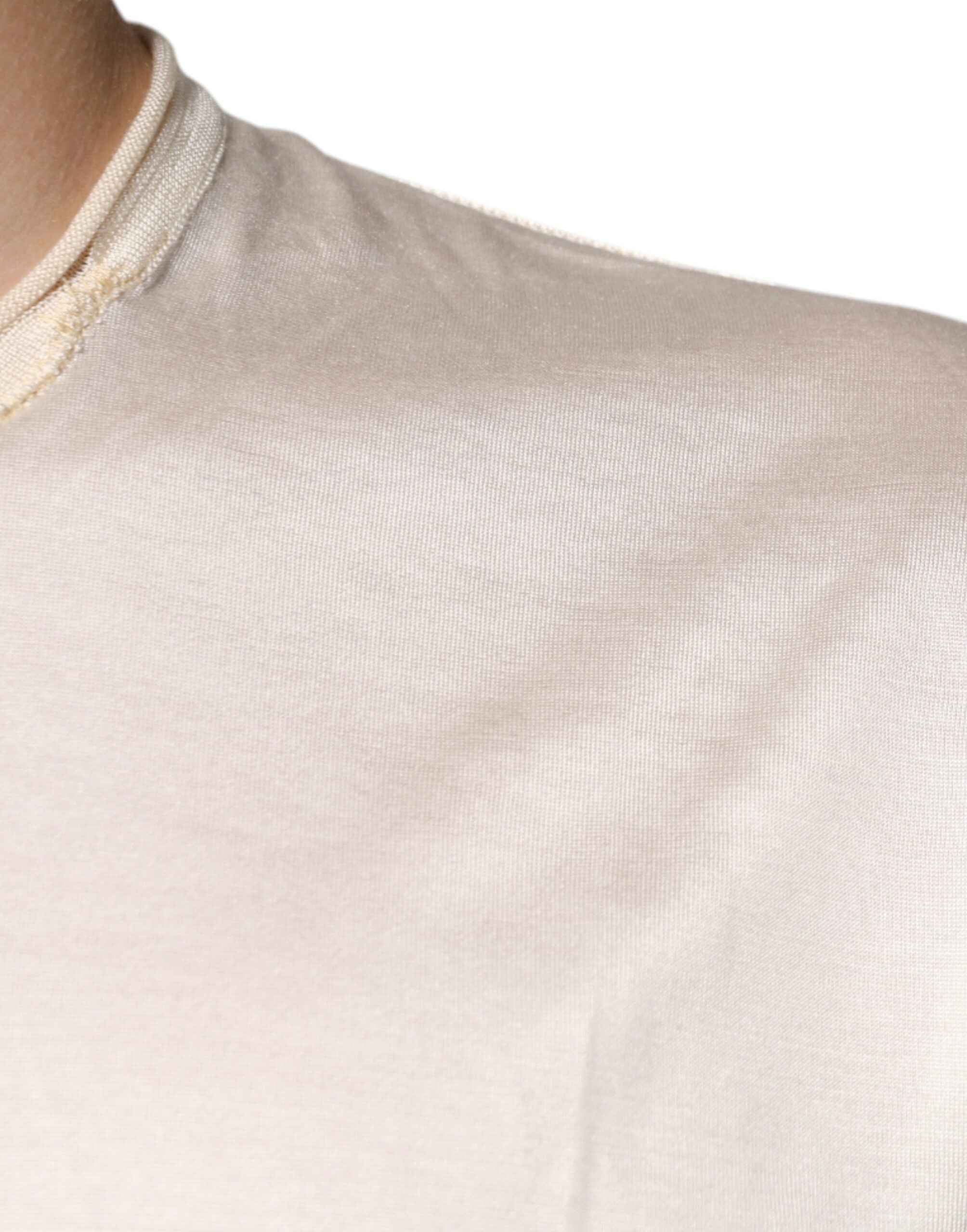 Dolce & Gabbana Off White Silk Henley Short Sleeves T-Shirt