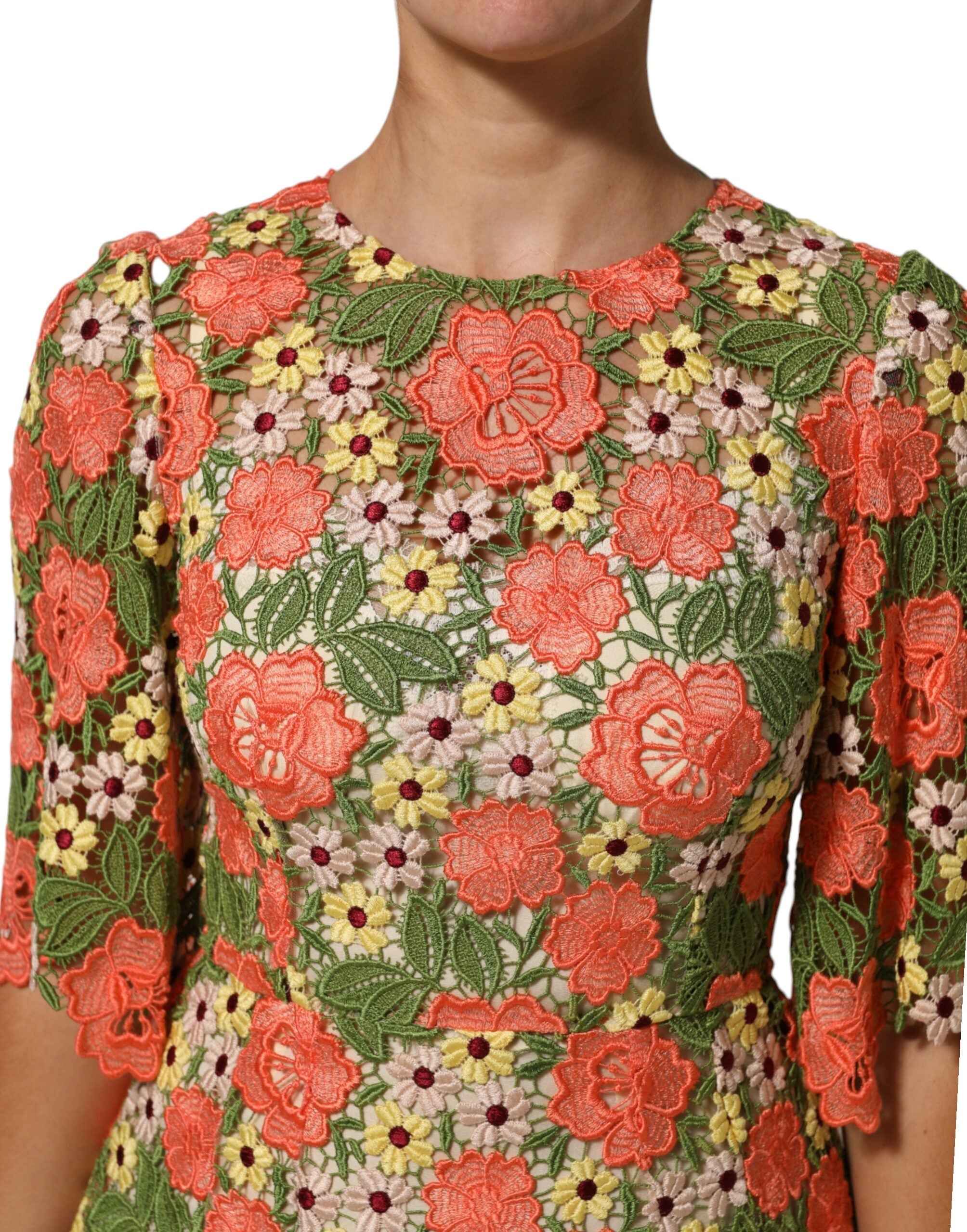 Dolce & Gabbana Multicolor Floral Embroidery Aline Mini Dress
