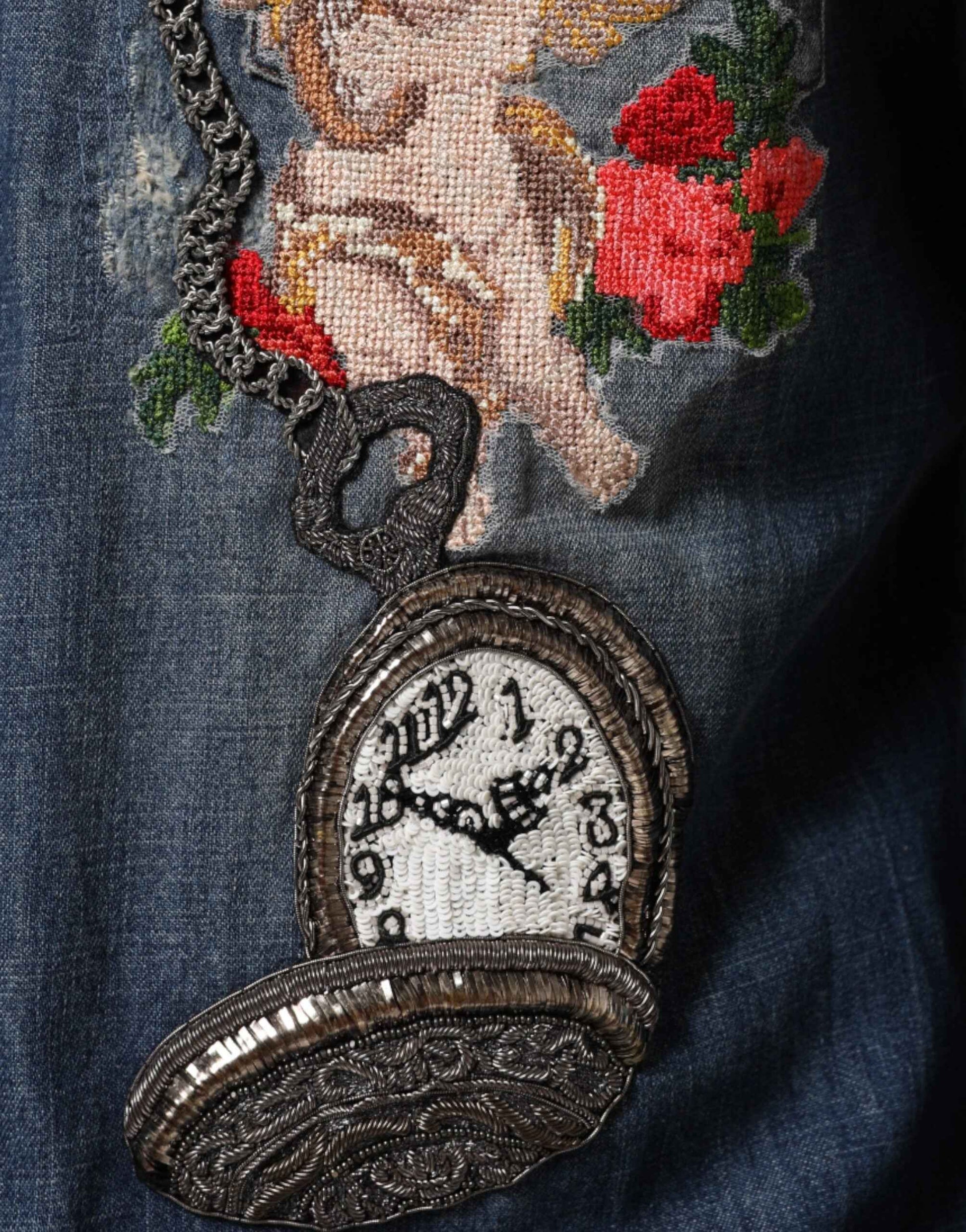 Dolce & Gabbana Blue Angel Patch Denim Buttoned Down Men Shirt