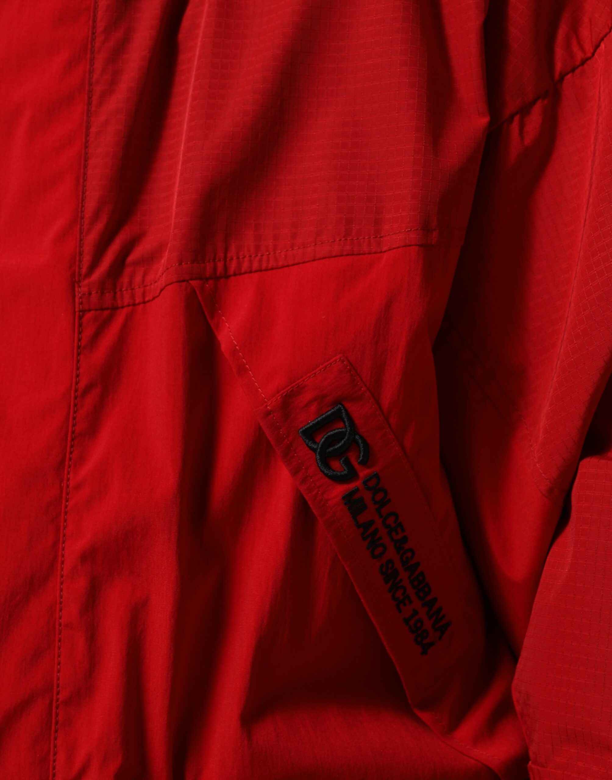 Dolce & Gabbana Red Nylon Hooded Men Full Zip Parka Jacket