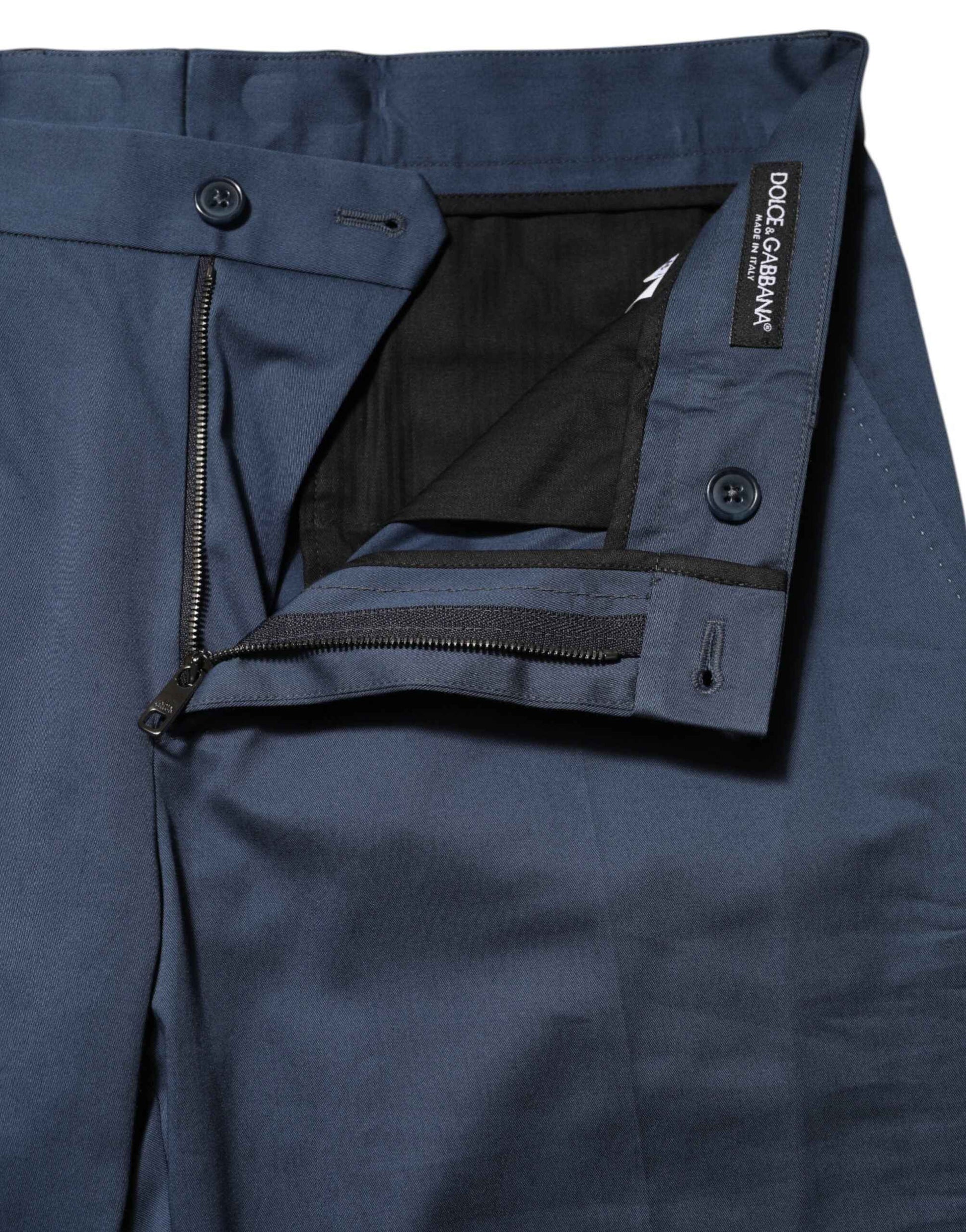 Dolce & Gabbana Blue Cotton Mid Waist Dress Men Trouser Pants