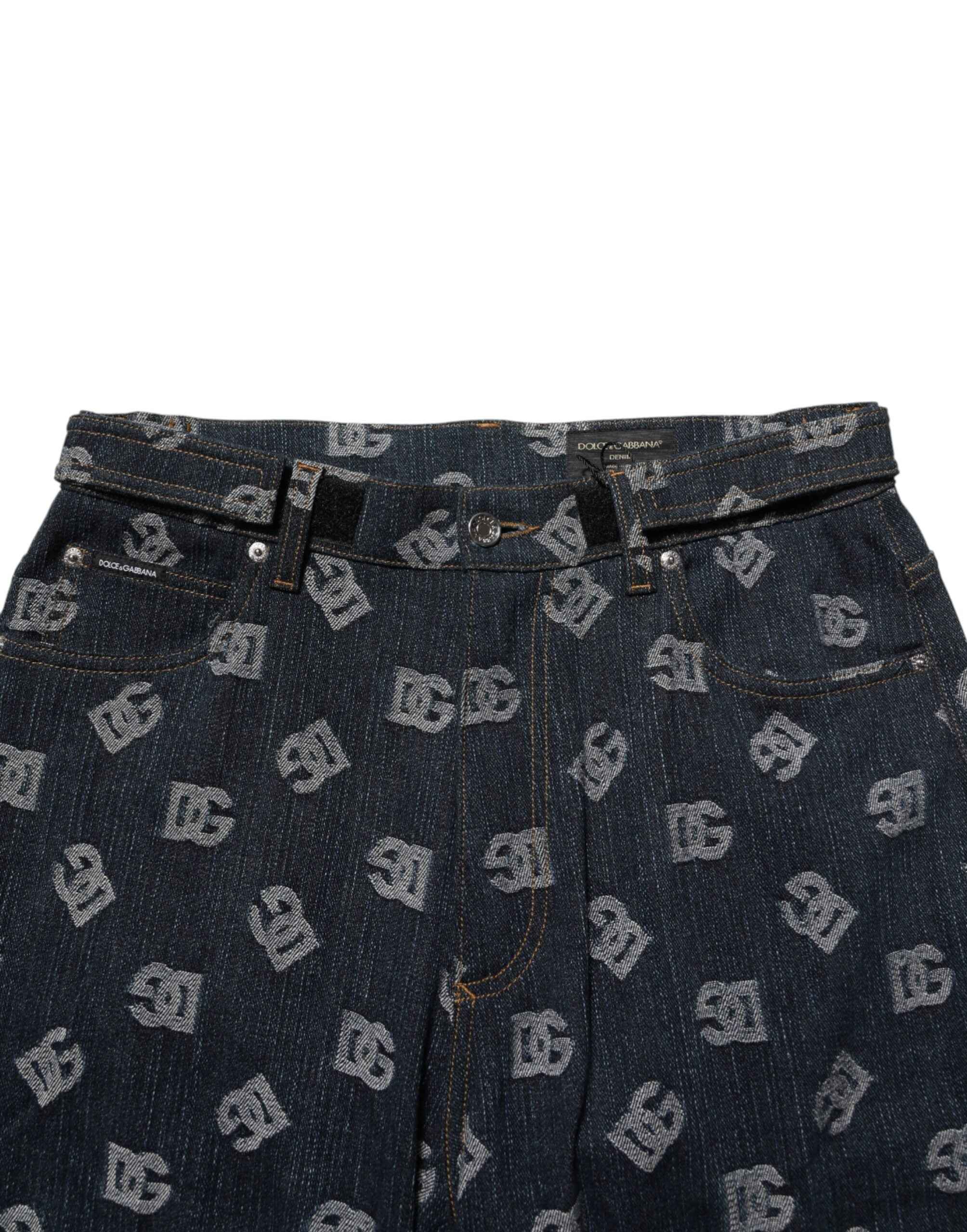 Dolce & Gabbana Blue Logo Print Straight Denim Men Jeans
