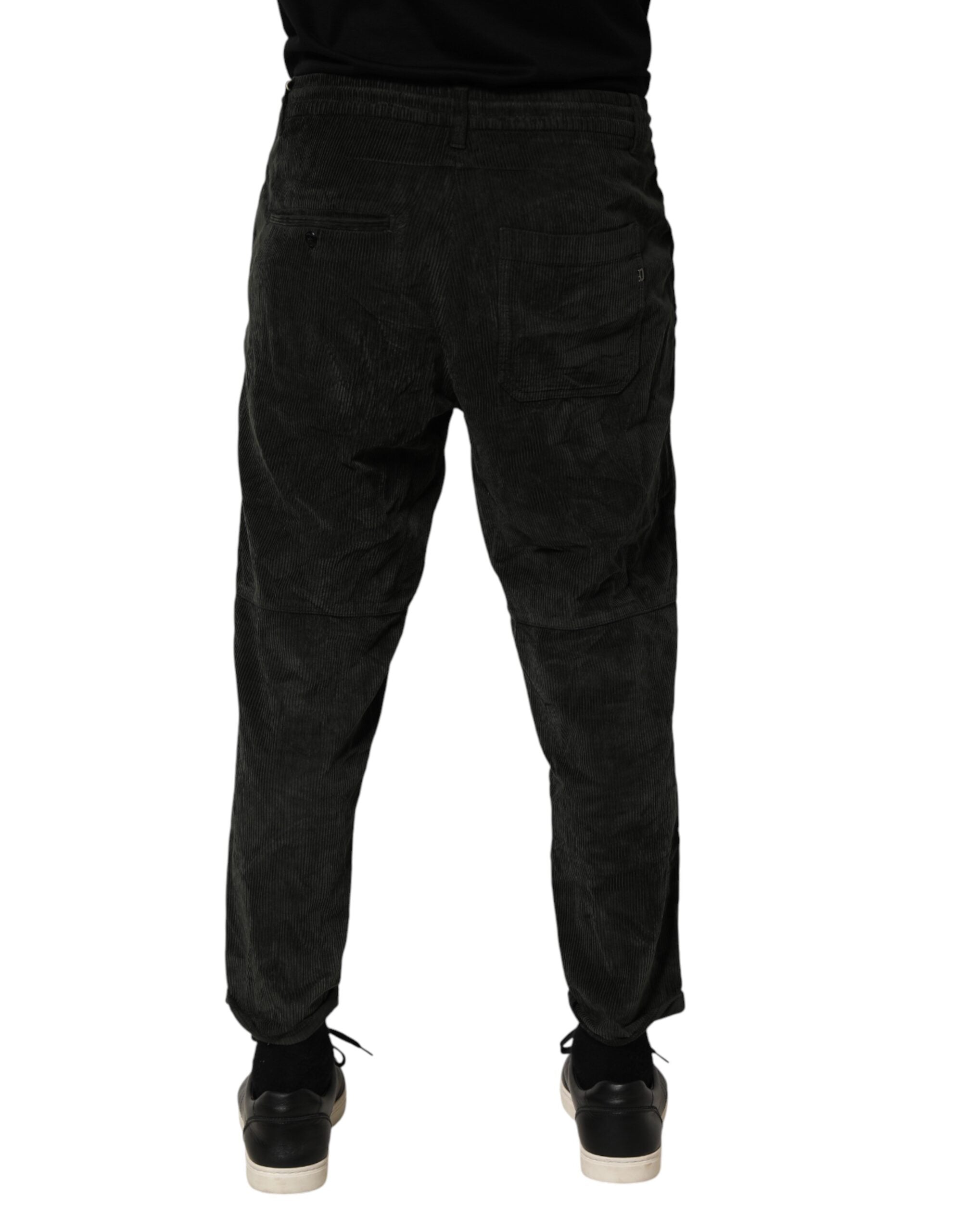 Dondup Black Mid Waist Cropped Corduroy Men Trouser Pants