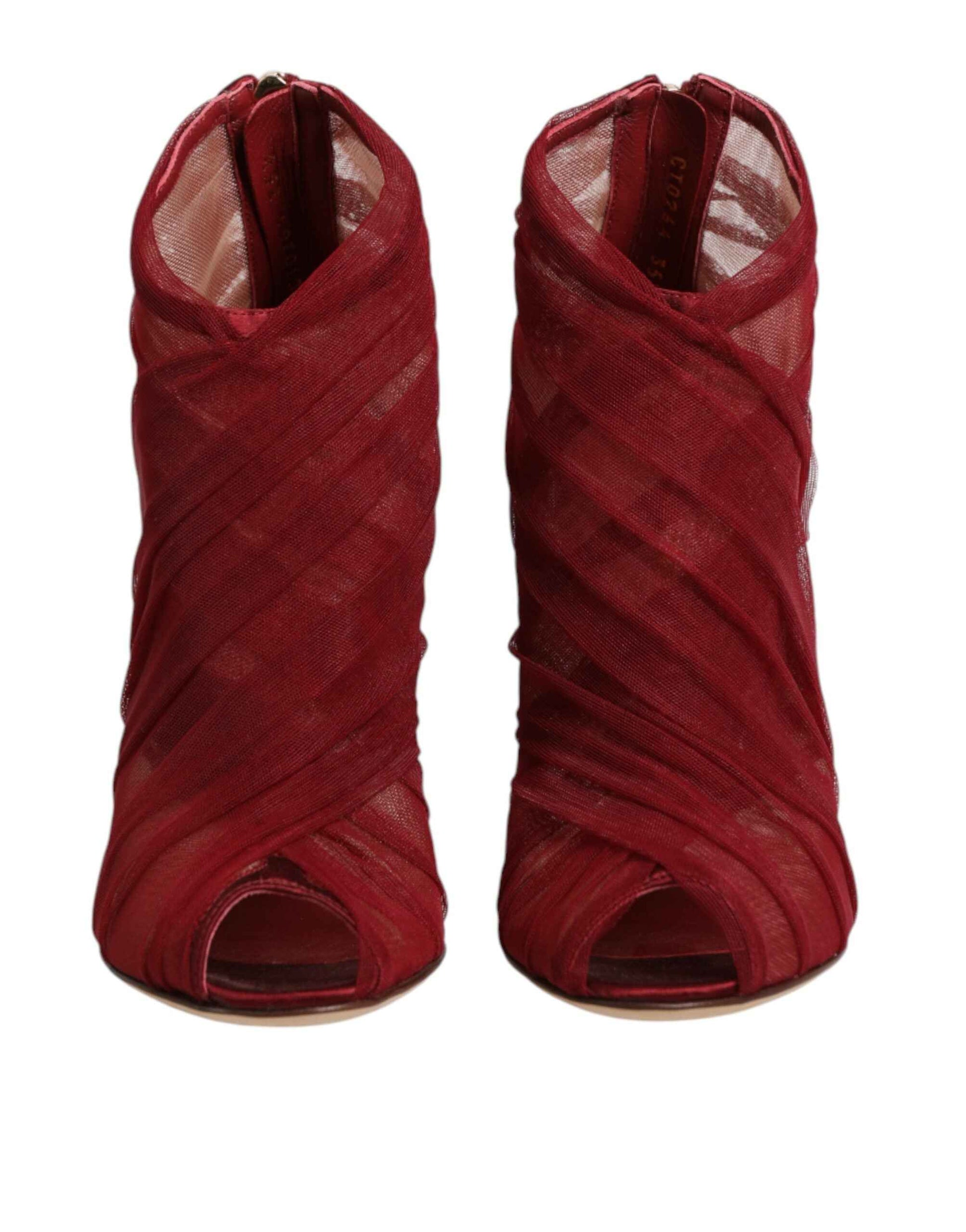 Dolce & Gabbana Red Tulle Ankle Boots Stiletto Heels Shoes