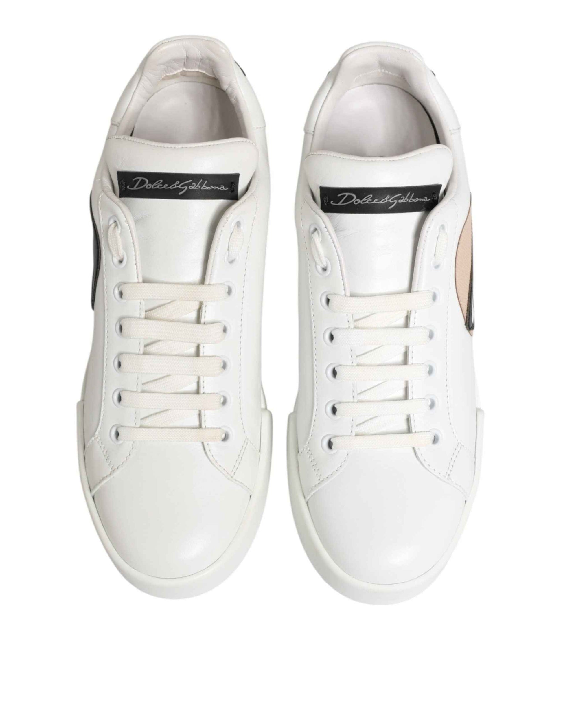 Dolce & Gabbana White Leather #DGFamily Casual Sneakers Shoes