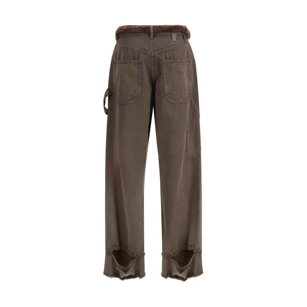 Darkpark Lisa Fur Belt Adorned Loose Fit Carpenter Pants