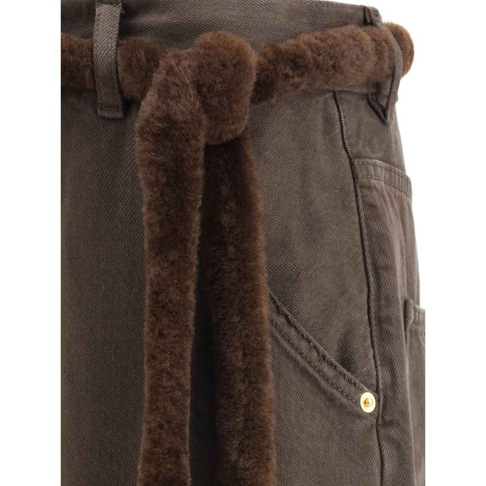 Darkpark Lisa Fur Belt Adorned Loose Fit Carpenter Pants