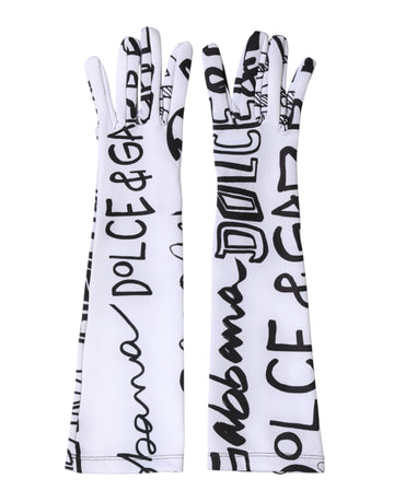 Dolce & Gabbana Black White DG Logo Elbow Length Mitten  Gloves