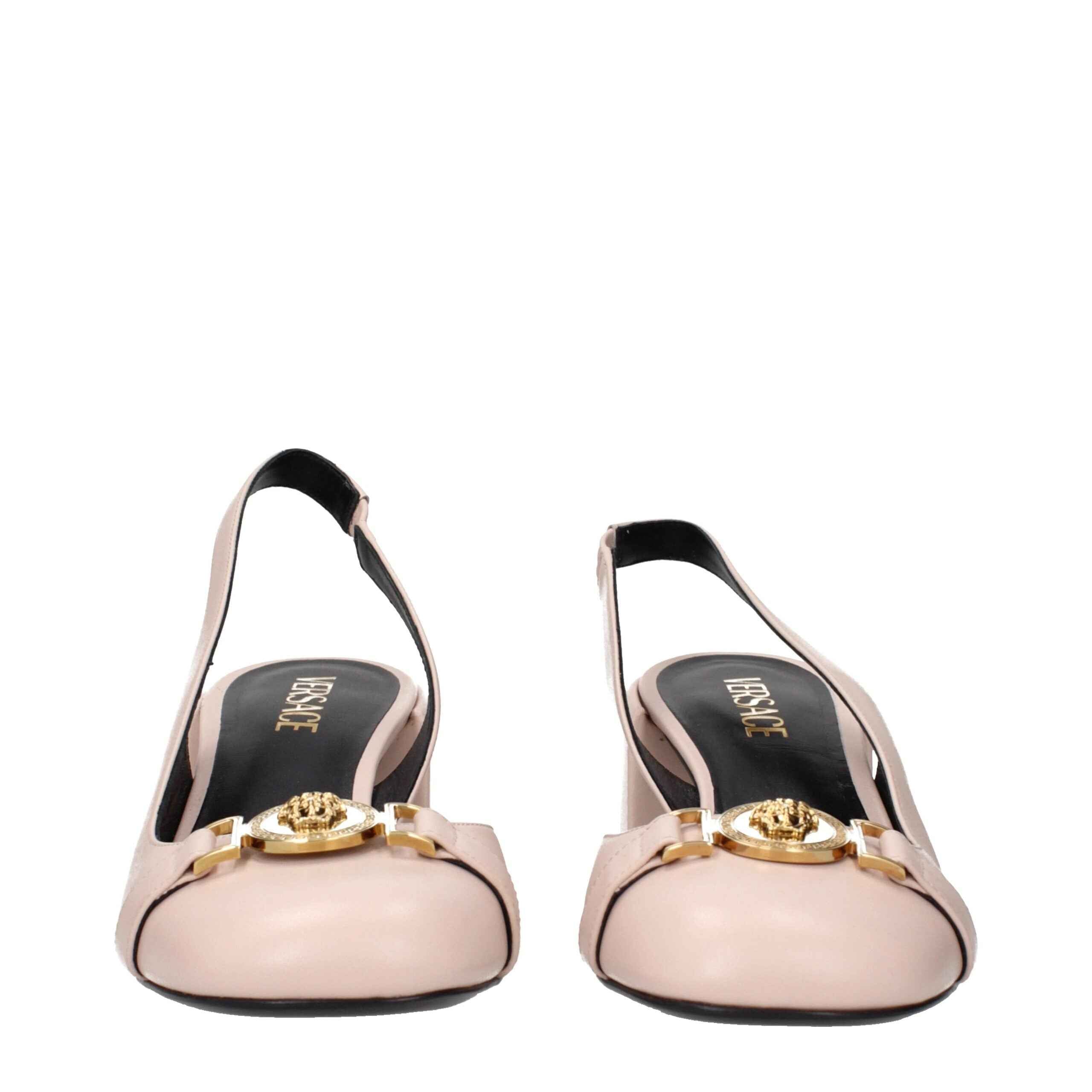 Versace Pink Leather Mid Heel Pumps