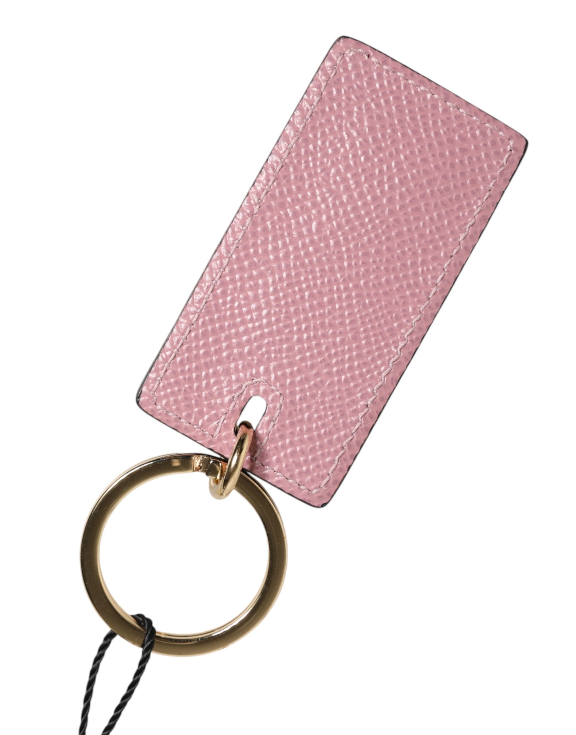 Dolce & Gabbana Pink Calf Leather Logo Metal Ring Men Keychain Keyring