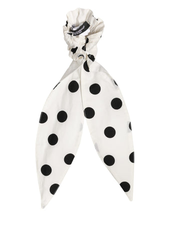 Dolce & Gabbana Scrunchie White Cotton Polka Dot Scarf Tie Accessory Hair