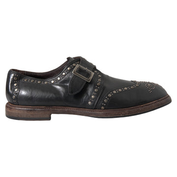Dolce & Gabbana Black Leather Monk Strap Studded Dress Shoes
