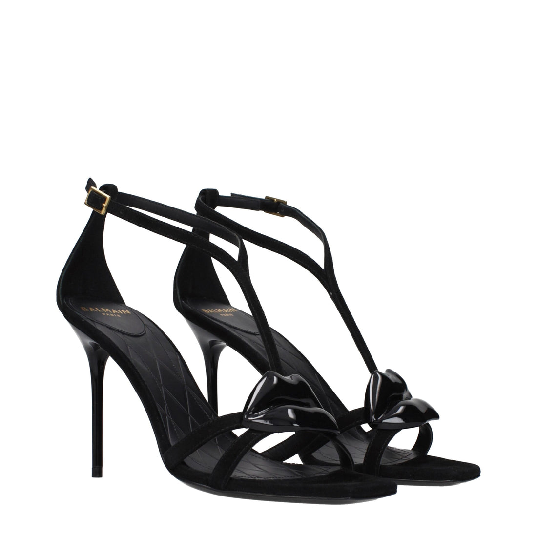 Balmain Black Leather Stiletto Heel Sandals