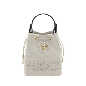 Versace White Fabric Backet Bag