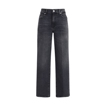 7FOR Black Cotton Straight-Leg Jeans