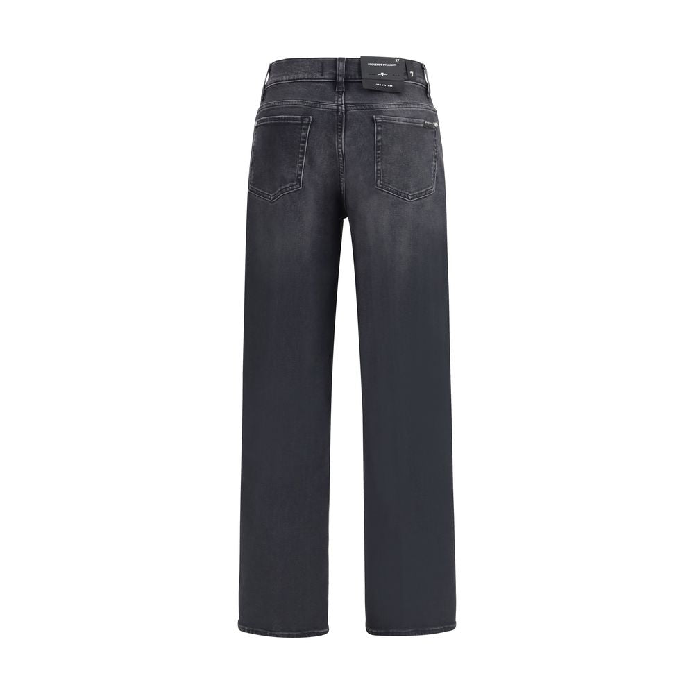 7FOR Black Cotton Straight-Leg Jeans