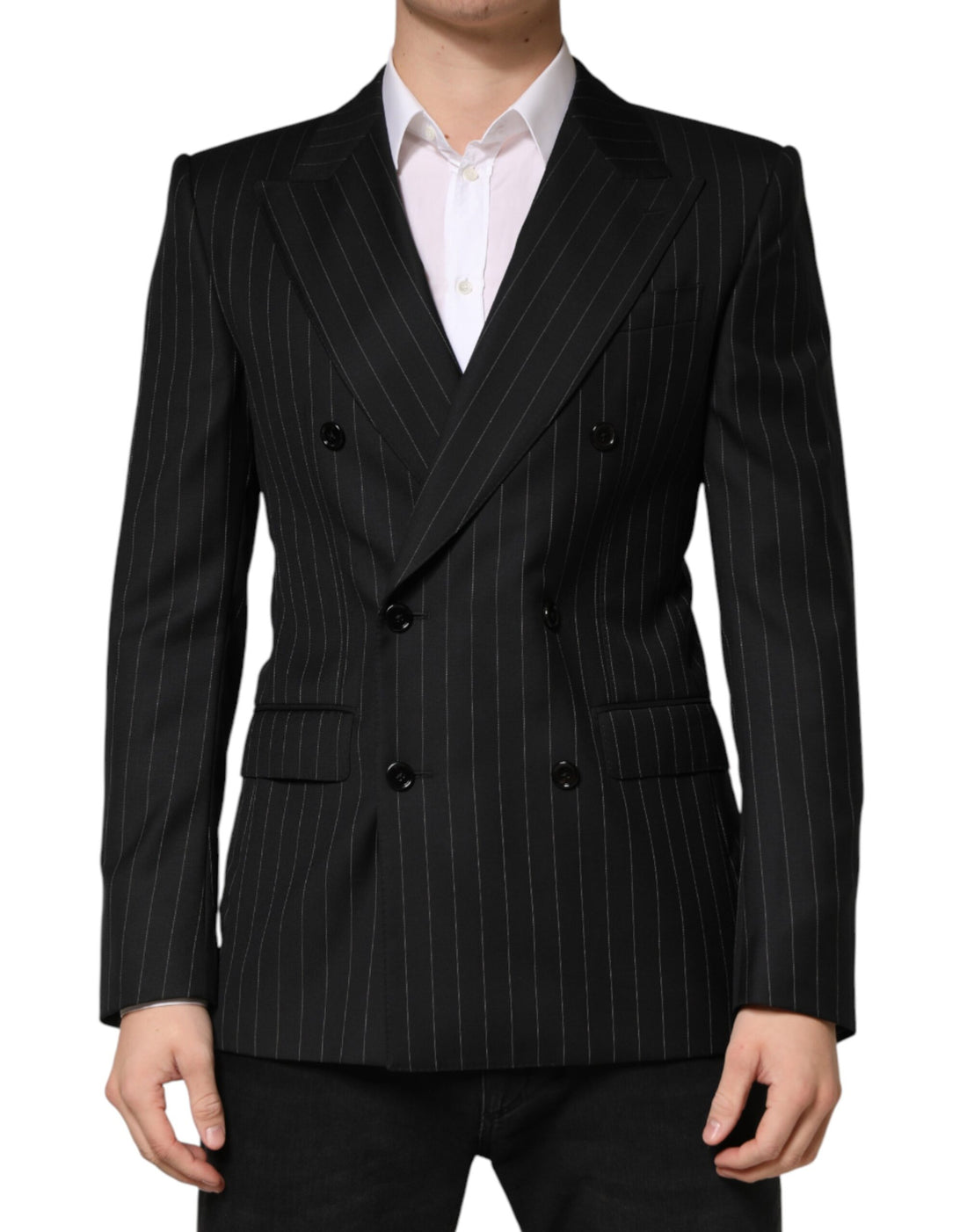 Dolce & Gabbana Black Stripes Double Breasted 2Button Blazer