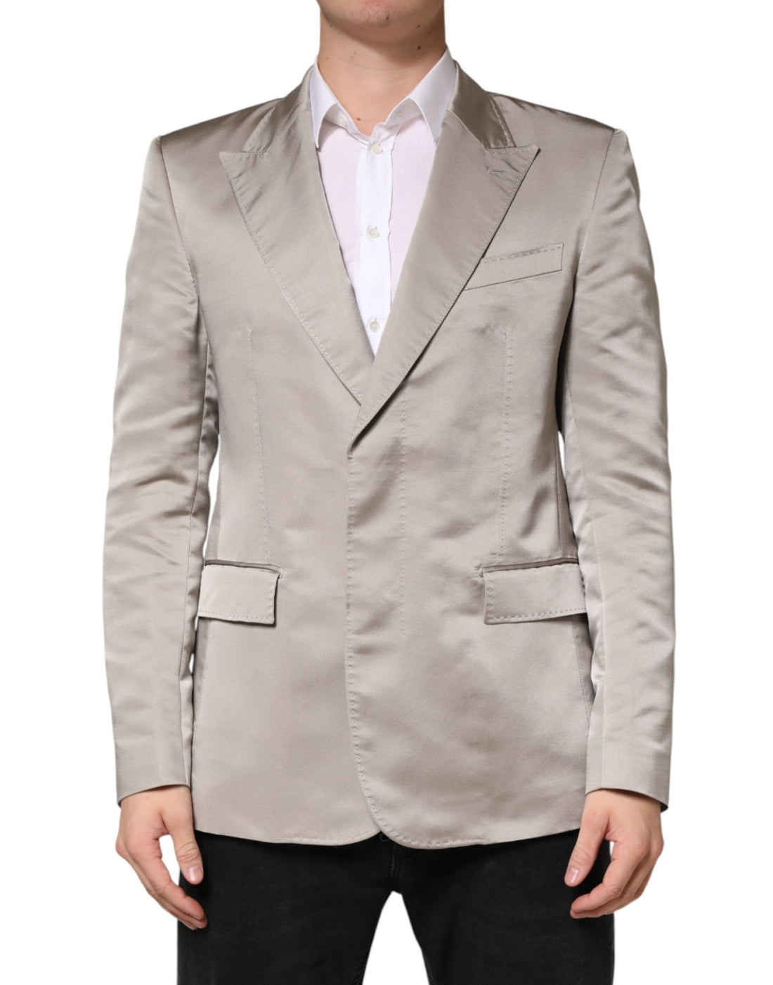 Dolce & Gabbana Beige Silk Single Breasted Jacket Men Blazer