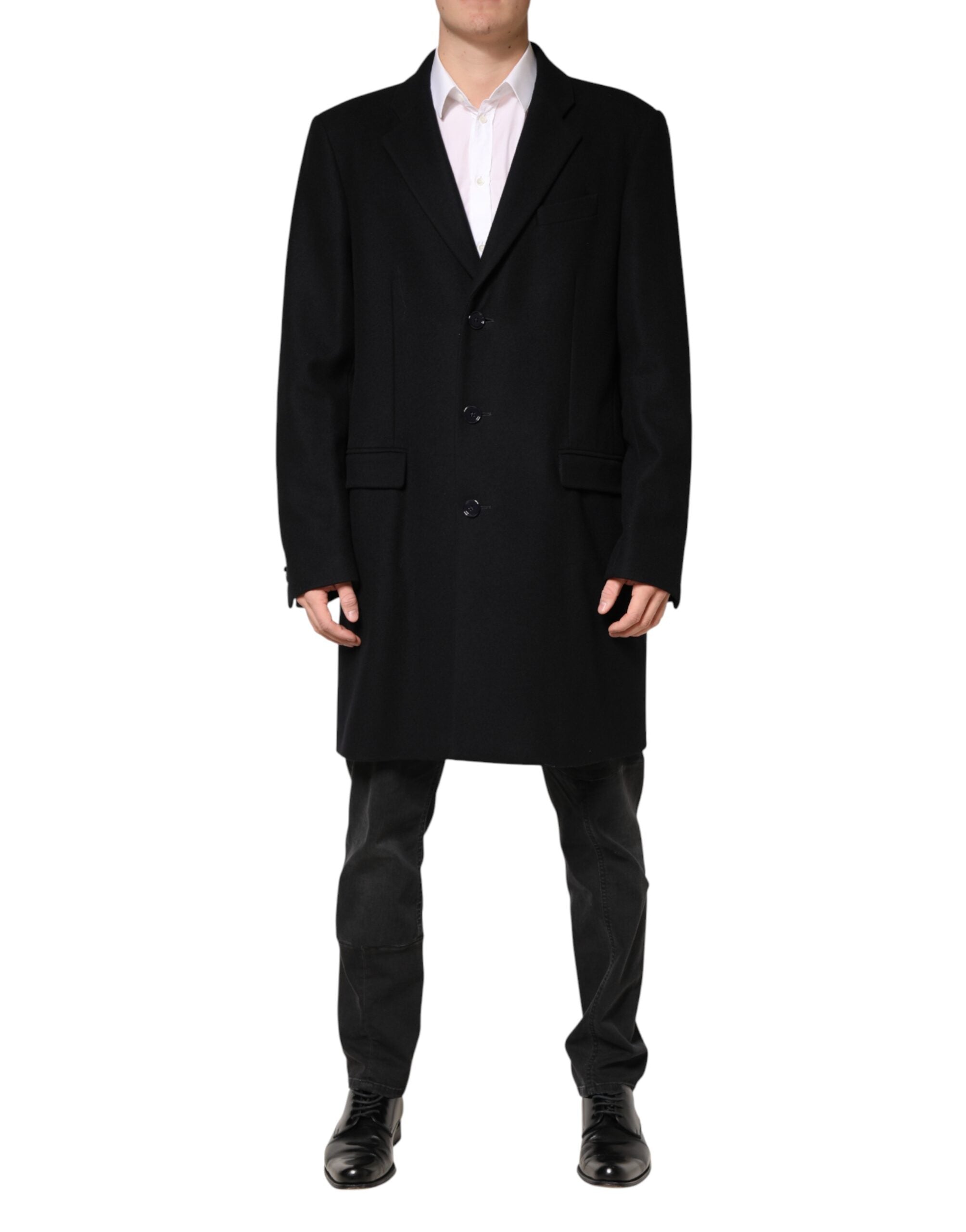 Dolce & Gabbana Black Wool Single Breasted Long Coat Jacket