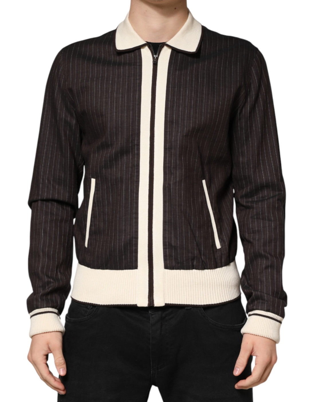 Dolce & Gabbana Brown Contrast Stripe Men Bomber Jacket